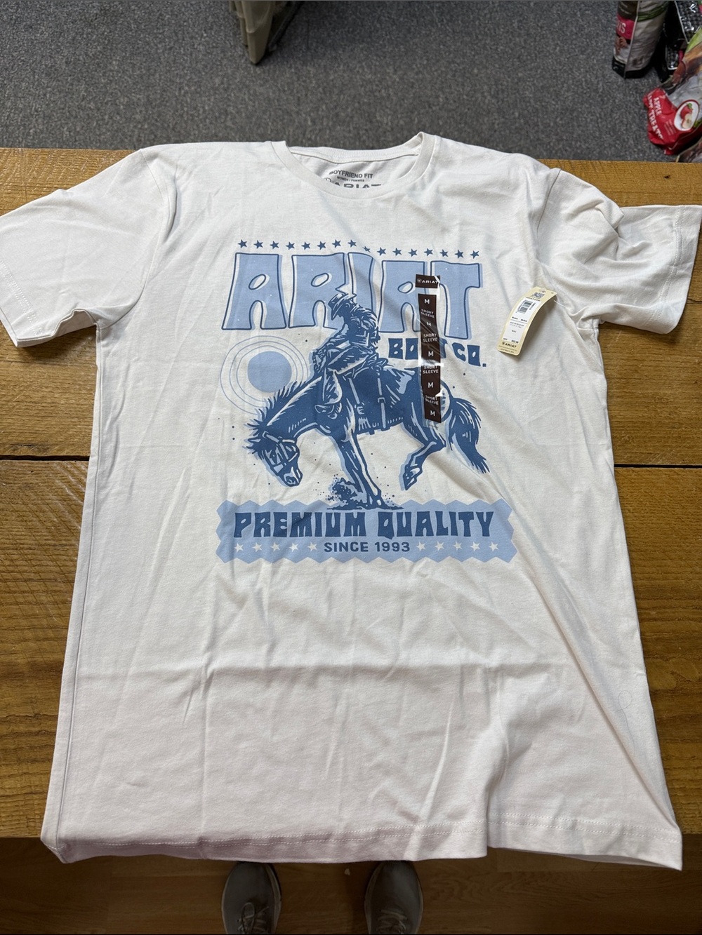 Ariat White Short Sleeve Tee with Light Blue Graphic